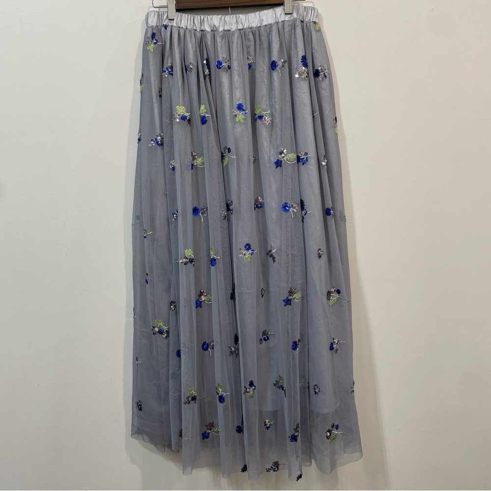 Elestory Blue Star Multicolored A-line Pleated Embellishments Maxi Skirt Size M - Picture 2 of 9